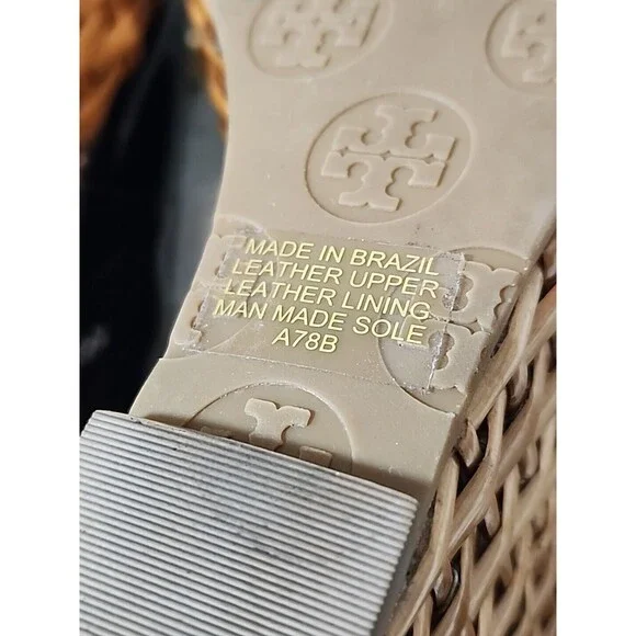 Tory Burch Navy Blue Patent Rope Bow Wedge Slingback Peep Toe Sandals Womens 10 - Picture 11 of 11